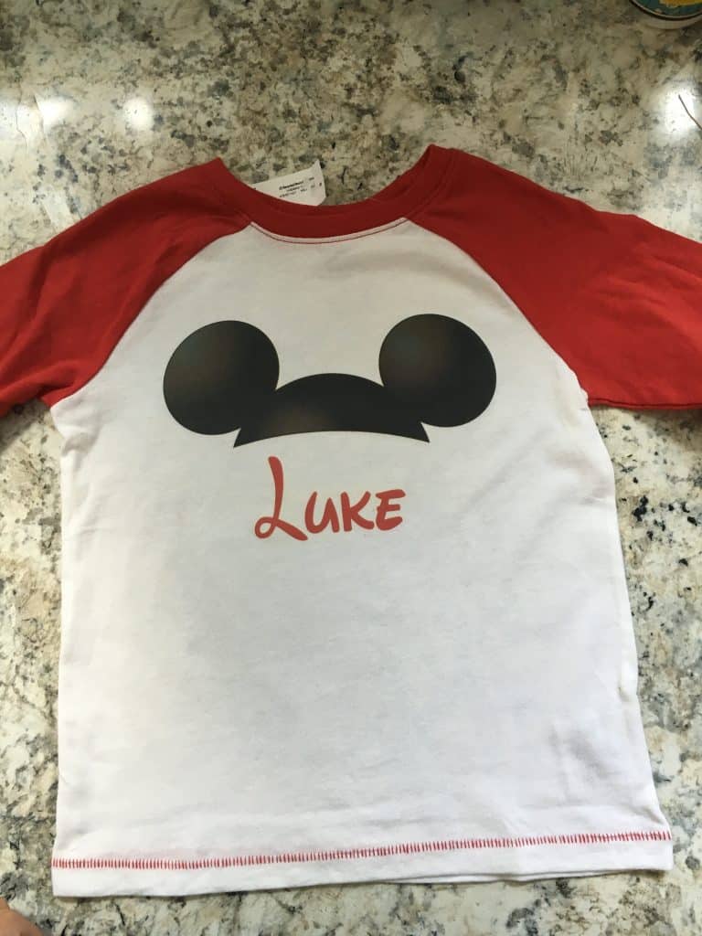 Baseball Tee with Iron-on Mickey Ears logo and personalization
